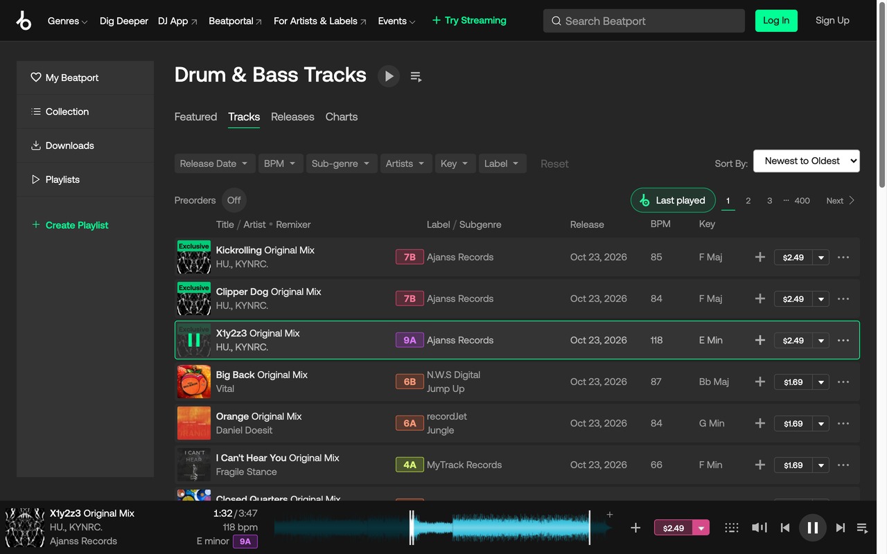 The Last played button next to the pager of a Beatport tracks list